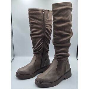 CARLKARIDA Women’s Slouch Knee High Boots Grey Brown Size 8.5 Side Zip Lug Sole